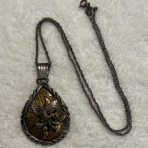 Sterling silver 925 brass Running Bear RB Native American Eagle pendant Necklace